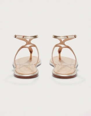 Skinny Curve Strap Flat Sandals - Gold