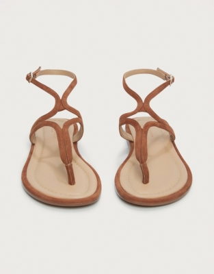 Skinny Curve Strap Flat Sandals - Tan