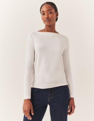 Slash Neck Jersey Top - Ivory