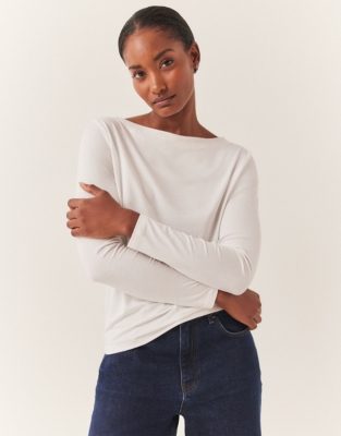 Slash Neck Jersey Top - Ivory