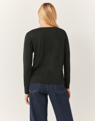 Slash Neck Jersey Top - Black