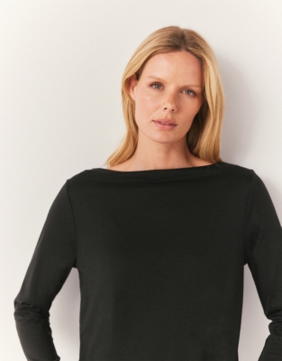 Slash Neck Jersey Top - Black