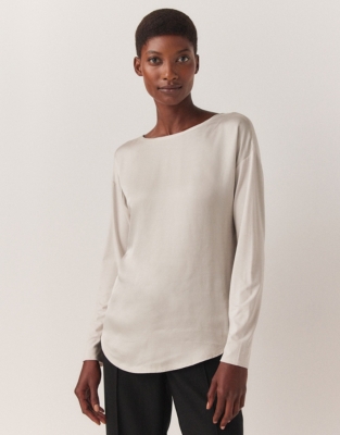 Slash Neck Satin Front Top | Clothing Sale | The White Company UK