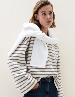Slash Neck Stripe Top - Navy Stripe