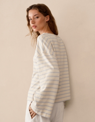 Slash Neck Stripe Top - Blue Stripe