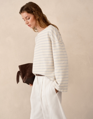 Slash Neck Stripe Top - Blue Stripe