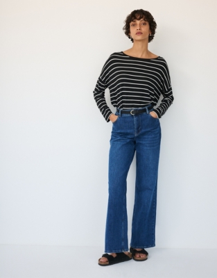 Slash Neck Striped Batwing Jersey Top