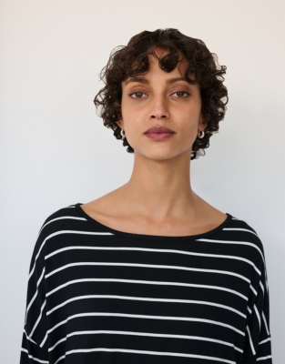 Slash Neck Striped Batwing Jersey Top
