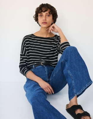 Slash Neck Striped Batwing Jersey Top