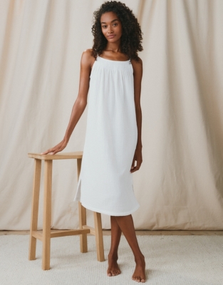 Embroidered-Cotton Button Nightgown