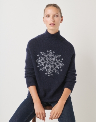 Snowflake Intarsia Sweater with Alpaca