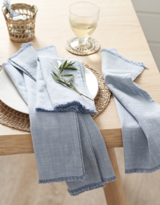 Soft Blue Fringed Napkins – Set of 4
