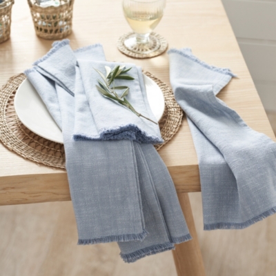 Soft Blue Fringed Napkins – Set of 4