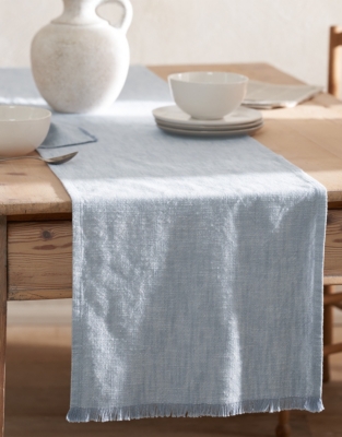 Soft Blue Fringed Table Runner