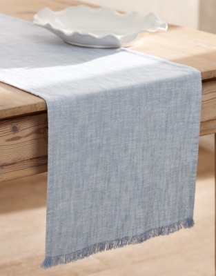 Soft Blue Fringed Table Runner