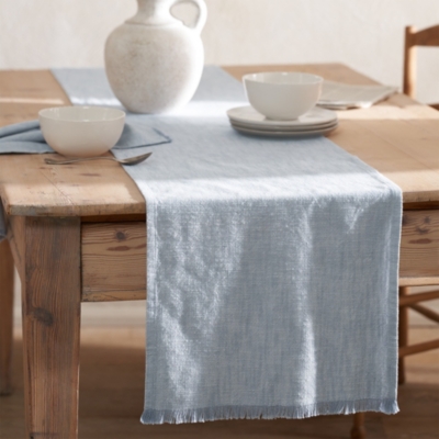 Soft Blue Fringed Table Runner