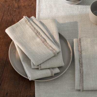 Soft Gray Fringed Napkins – Set of 4