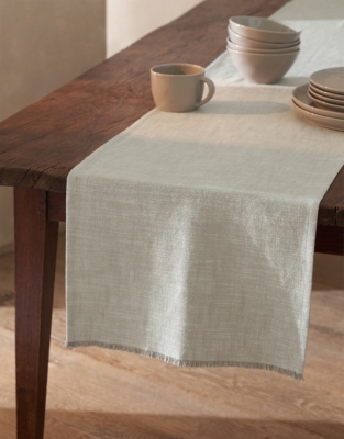Soft Grey Fringed Table Runner