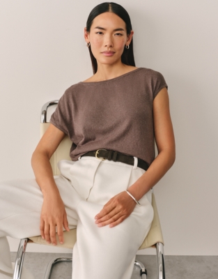 Sparkle Asymmetric Knitted T-shirt with Recycled Cotton