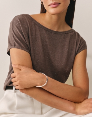 Sparkle Asymmetric Knitted T-shirt with Recycled Cotton - Dark Truffle