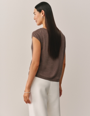 Sparkle Asymmetric Knitted T-shirt with Recycled Cotton - Dark Truffle
