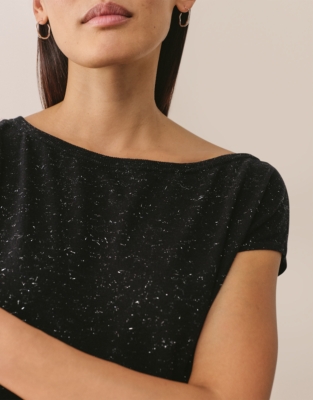 Sparkle Asymmetric Knitted T-shirt with Recycled Cotton - Black