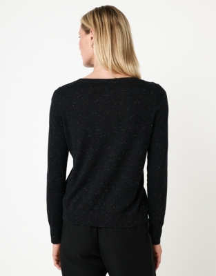 Sparkle Crew Neck Jumper with Recycled Cotton - Black