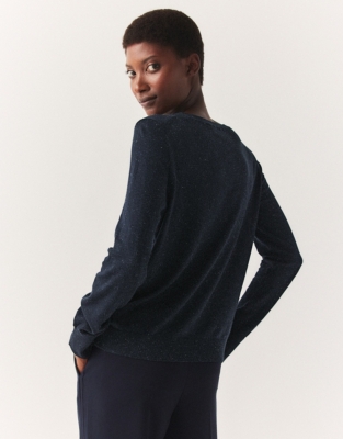 Sparkle Crew Neck Sweater With Recycled Cotton - Navy