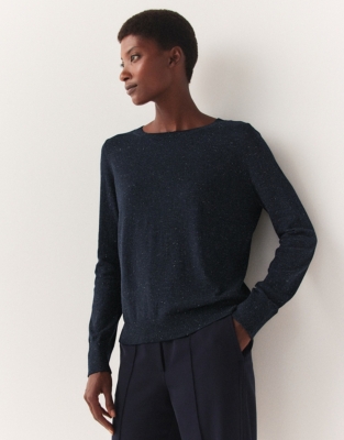 Sparkle Crew Neck Sweater With Recycled Cotton - Navy
