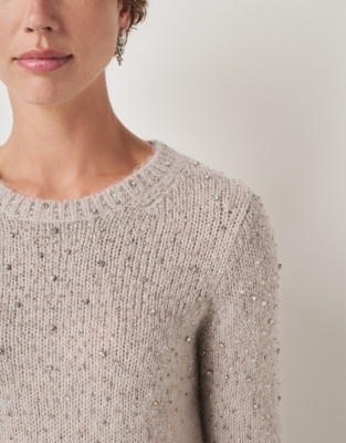 Sparkle Embellished Crew Neck Jumper with Alpaca