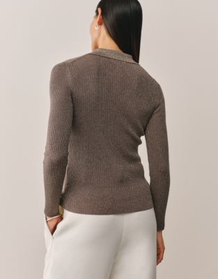 Sparkle Knitted Henley with Viscose - Dark Truffle