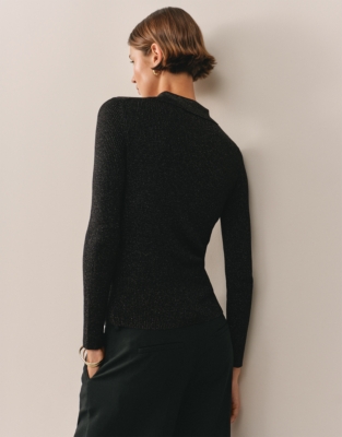 Sparkle Knitted Henley with Viscose - Black