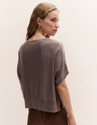 Sparkle Knitted T-Shirt with Recycled Cotton - Hot Cocoa