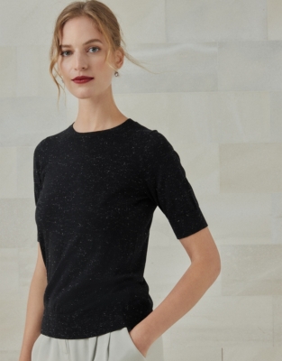 Sparkle Knitted Tee with Recycled Cotton - Black