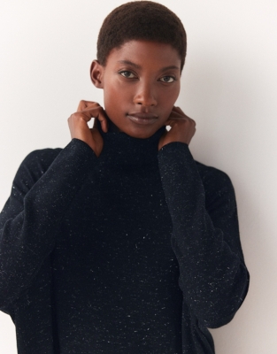 Sparkle Oversized Roll Neck Sweater - Black