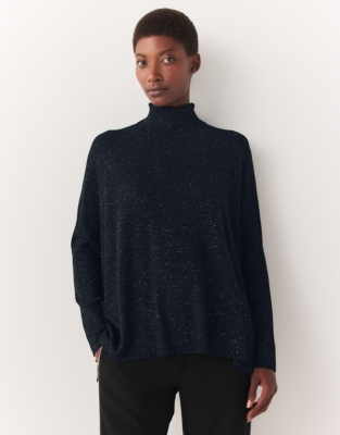 Sparkle Oversized Roll Neck Sweater - Black