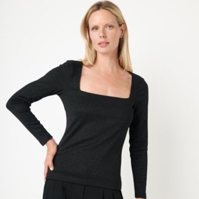Sparkle Ribbed Jersey Square Neck Top