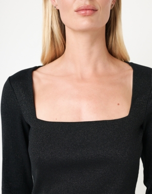 Sparkle Ribbed Jersey Square Neck Top