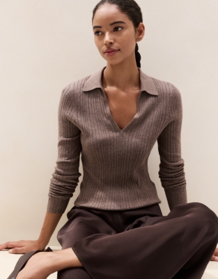 Sparkle Ribbed Knitted Polo with Recycled Cotton