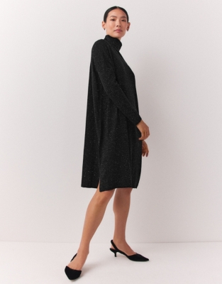 Sparkle Roll Neck Dress with Recycled Cotton - Black