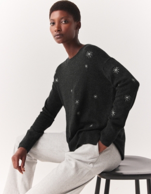 Sparkle Snowflake Embroidered Sweater with Cashmere