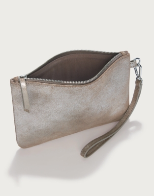Sparkle Suede Wristlet Clutch Bag - Putty