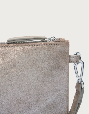 Sparkle Suede Wristlet Clutch Bag - Putty