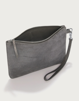 Sparkle Suede Wristlet Clutch Bag - Dark Grey