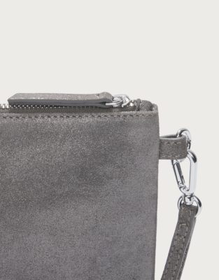 Sparkle Suede Wristlet Clutch Bag - Dark Grey