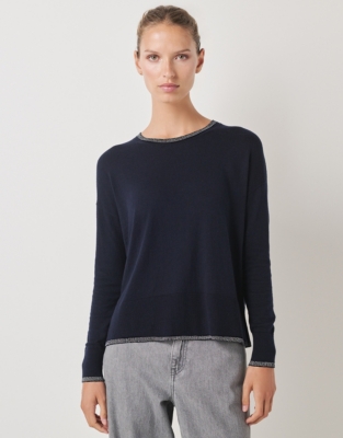 Sparkle Tipped Jumper with Recycled Cotton - Navy