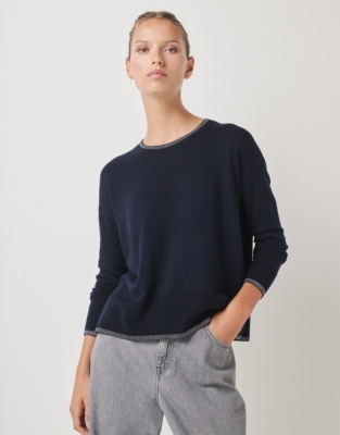 Sparkle Tipped Jumper with Recycled Cotton - Navy