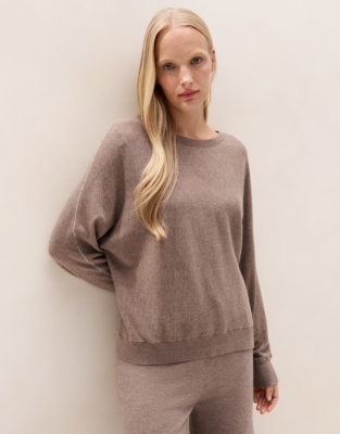 Sparkle-Trim Batwing Jumper with Cashmere