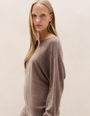 Sparkle-Trim Batwing Jumper with Cashmere