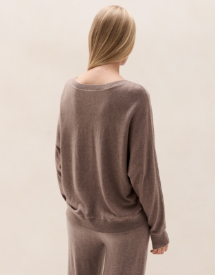 Sparkle-Trim Batwing Jumper with Cashmere